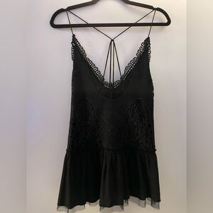 Black Lace Top w Tulle Trim